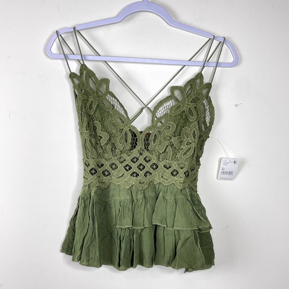 Free People Green Olive Sparrow Adella Camisole NWT Size Medium - Picture 3 of 9